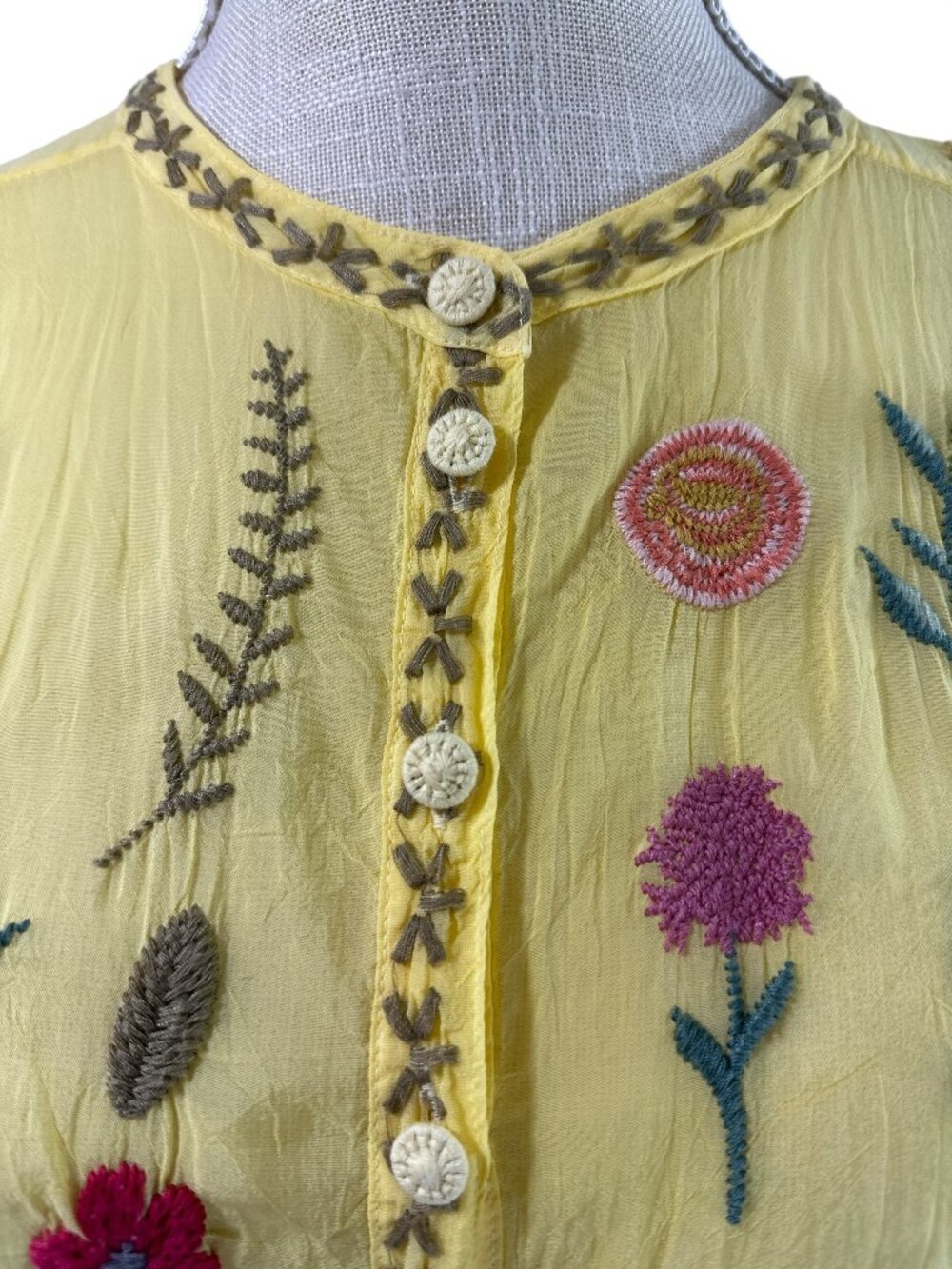 Johnny Was Embroidered Blouse Top Roylane Floral Birds Yellow Sz S - Picture 8 of 16